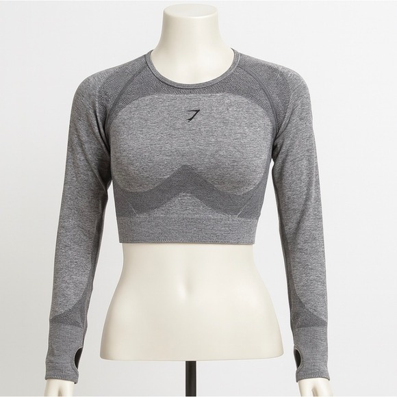 Gymshark Shirt Flex Long Sleeve Crop Gray Thumb‎ Hole Athletic Activewear XL - Picture 1 of 9